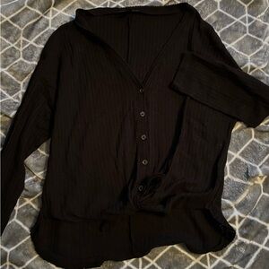 Black Button Front Tie Sweater